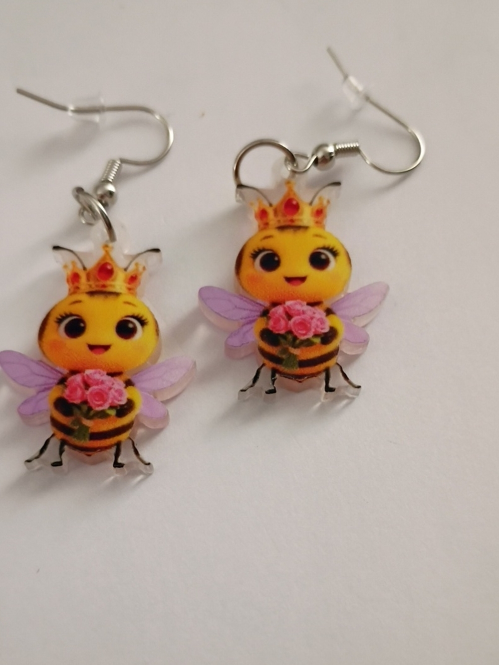 Cute Yellow Queen Drop Earrings - Pink Flowers